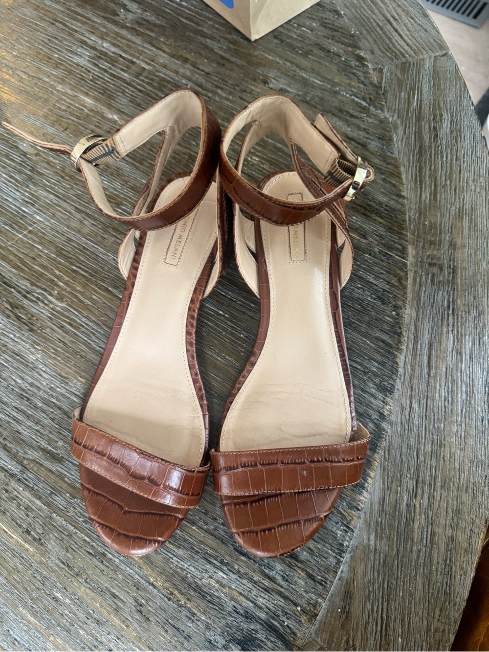 ANTONIO MELANI Brown Croc-Embossed Ankle-Strap Sandals